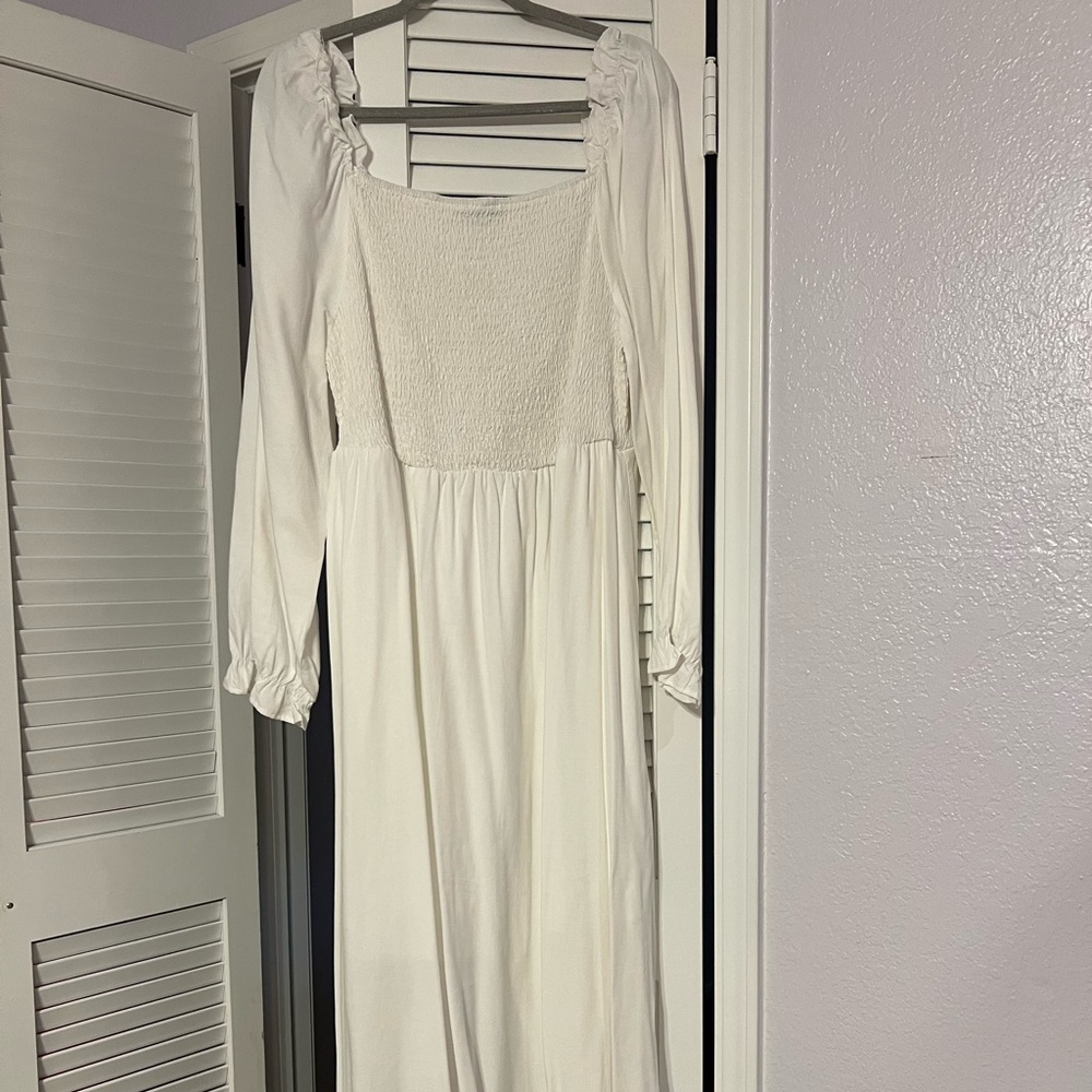 White square neck A-line dress